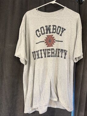 Jerzees Light Gray Cowboy University Graphic Tee with Red Accent